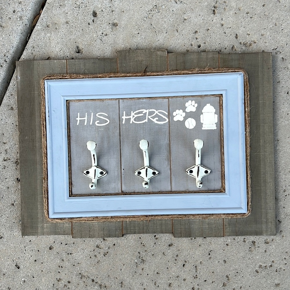 Handmade Boho Farmhouse Key & Leash Hooks  “His, Hers & 🐾” 3 HD Metal Hooks